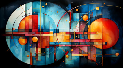 Abstract experimental combinations of various colored geometric shapes
