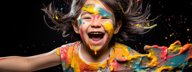 Canvas Print - Little kid covered in paint