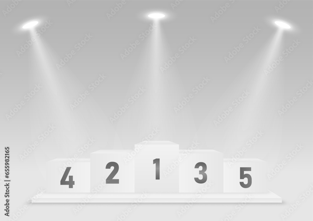 Sport Winners Podium for Five Places Illuminated with Spotlights ...