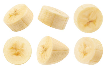 Wall Mural - banana isolated set. collection of round slices of sliced banana on a transparent background.