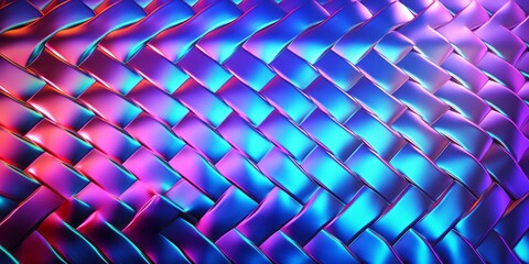 Poster - Metal scales in holographic colors . 3d render abstract backgound. Metallic texture, ultraviolet wavy wallpaper.
