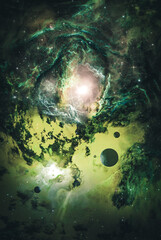 Wall Mural - nebula in outer space, planets and galaxy, 3d animation