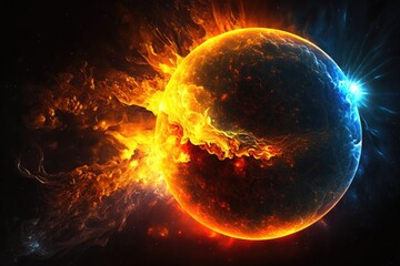 Wall Mural - Fiery planet in outer space. Abstract background