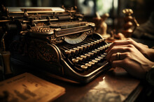 An Antique Typewriter With Keys Clicking As A Writer Composes A Heartfelt Letter. Concept Of Old-fashioned Communication. Generative Ai.