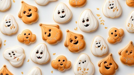 Wall Mural - A bunch of cookies that have faces on them. Imaginary Halloween sweets.