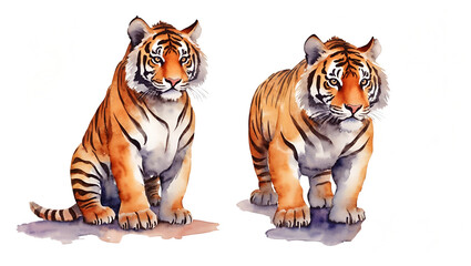 Watercolor illustration of a tiger isolated in transparent background 