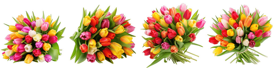 Wall Mural - Large flower arrangement or bouquet with many tulips isolated on transparent background generative ai