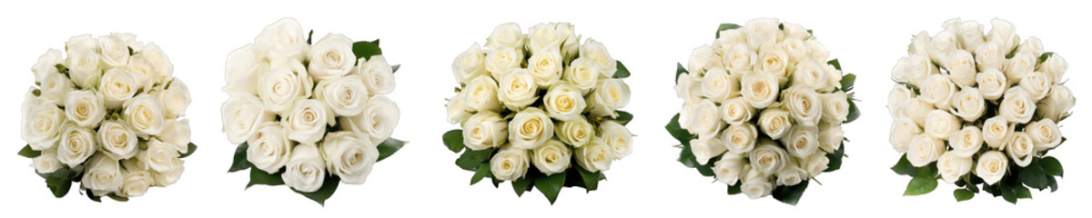 Wall Mural - Large flower arrangement or bouquet with many white roses isolated on transparent background generative ai