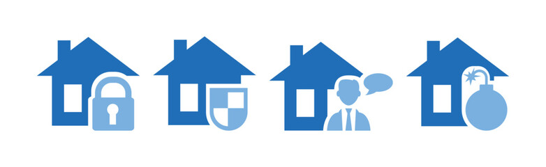 Wall Mural - House and Property Insurance Blue Flat Icon Vector Set