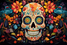 Colorful Skull. Day Of The Dead Festival Concept. Ai Generated.