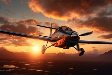 Poster - A small airplane is seen flying over a serene body of water. This image can be used to depict travel, adventure, or scenic views.