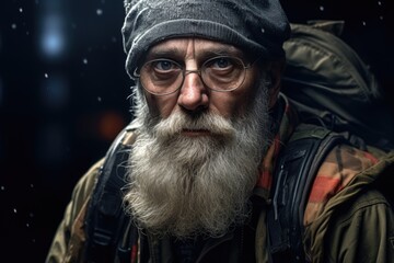 Aufkleber - A picture of a man with a beard wearing a hat and glasses. This versatile image can be used to portray various concepts such as fashion, style, masculinity, and professionalism.