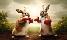 Close Up Of Two Cute Boxing Hares