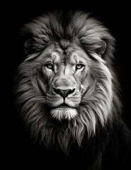 Wall Mural - Black and white portrait of a male Lion