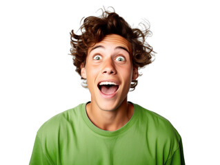 Wall Mural - surprised joyful teenager boy, png file of isolated cutout object on transparent background.