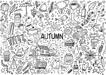 Autumn Vector Hand Drawn Doodles, Cartoon Style Elements On White Background