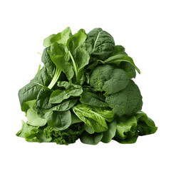 Wall Mural - Stack of Leafy Greens: Spinach, Kale, Broccoli, Isolated on White Background
