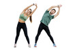 © muse studio - People are friends together interval training man and woman in fitness clothes. Sports couple family coach and client doing exercise.   Healthy and active lifestyle. Isolated background.