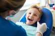 Pediatric dentist with happy child on the dental chair in a dental practice Generative Ai