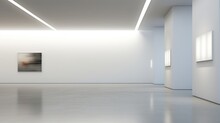 A Minimalist Art Gallery With Pristine White Walls And Gallery Lighting That Allows Artworks To Take Center Stage