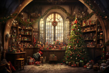 In Santa's North Pole Workshop, Cheerful Elves Create Gifts For The Magical Christmas Night, Bringing Worldwide Happiness.
