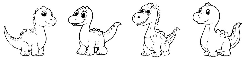 Wall Mural - Cute baby dinosaur, simple thick lines kids or preschool children cartoon coloring book pages. Generative AI