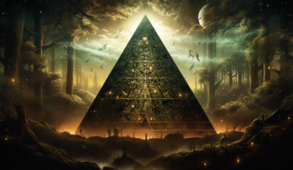 Wall Mural - Unreal pyramidal landscape. AI generated