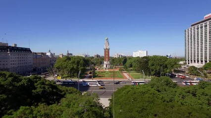 Wall Mural - Aerial view of historic landmark Torre Monumental, a clock tower located in the barrio (district) of Retiro in Buenos Aires, Argentina. 