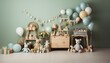 © NAITZTOYA - Backdrop for studio photo of young child and new born baby, bedroom with toys