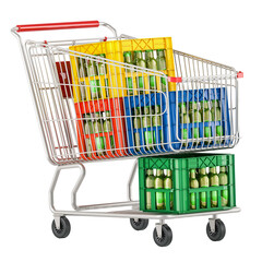 Poster - shopping cart full of beer crates, 3d rendering isolated on transparent background