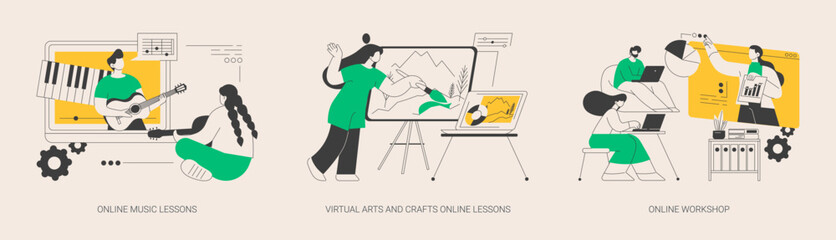 Poster - Online education while self-isolation abstract concept vector illustrations.