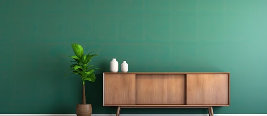 Sticker - Modern green room with wooden TV cabinet