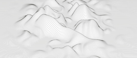 Poster - Monochrome sound line waves abstract background . Distorted line shapes on a white background.