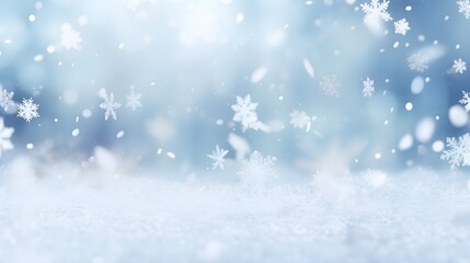 Wall Mural - Abstract winter snow with white snowflakes confetti and bokeh. Festive minimal background.