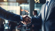 Two businessmen shake hands while making a deal. Ai generative.