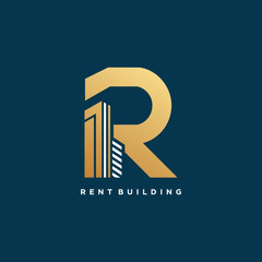 Wall Mural - Letter R logo design vector element with building concept