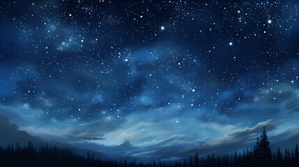 Wall Mural - clear starry sky at night. beautiful night sky, milky way and trees.