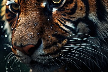 Wall Mural - The fierce beauty of a tiger captured in a close-up portrait, with its powerful gaze and majestic presence, exemplifying the wild and endangered big cat