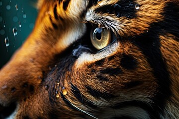 Wall Mural - The fierce beauty of a tiger captured in a close-up portrait, with its powerful gaze and majestic presence, exemplifying the wild and endangered big cat