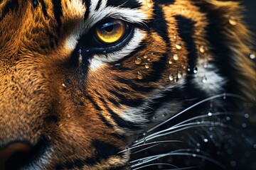 Wall Mural - The fierce beauty of a tiger captured in a close-up portrait, with its powerful gaze and majestic presence, exemplifying the wild and endangered big cat