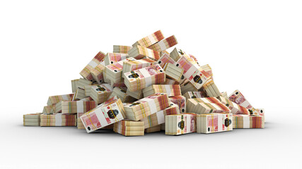 Wall Mural - Big pile of bundles of 50 British pound sterling notes. 3d rendering of stacks of cash