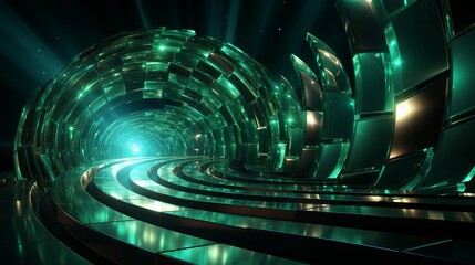 Wall Mural - an abstract technology background with green tunnel. generative ai.