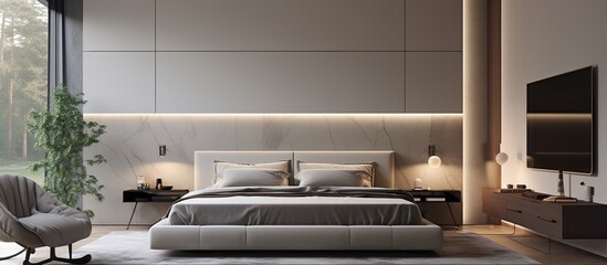Poster - intelligent wall mounted display in contemporary lavish bedroom