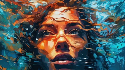 Wall Mural - Portrait of a girl under water. Fantasy concept , Illustration painting.