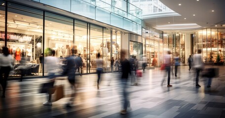 Bustling shopping centers with rows of stores, cafes, and eager shoppers