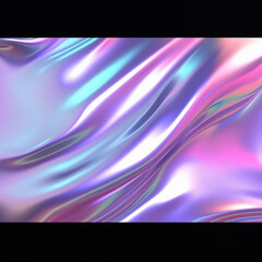 Poster - Abstract holographic background. 3D illustration of a chrome surface with neon reflections.