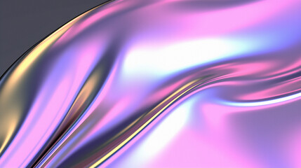 Poster - Abstract holographic background. 3D illustration of a chrome surface with neon reflections.