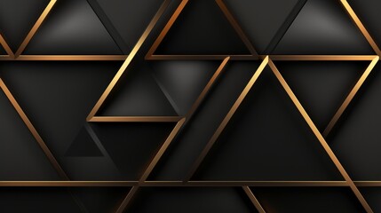 Wall Mural - luxury triangle abstract black metal background with golden light lines. dark 3d geometric texture i