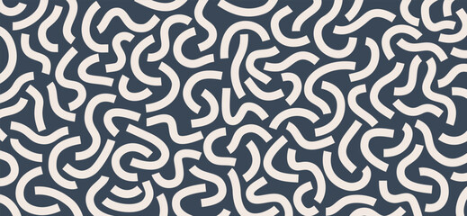 Poster - Monochrome doodle pattern. Funny monochrome pattern. Curved lines isolated on grey background.