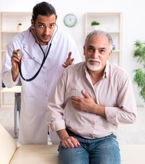 Wall Mural - Old man visiting young male doctor cardiologist